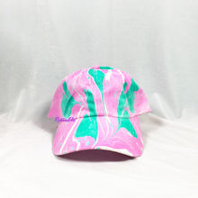 Load image into Gallery viewer, Pink Teal with Hearts Retro Inspired Blacklight Dad Hat-Marble Dipped