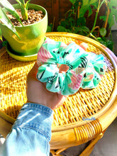 Load image into Gallery viewer, Retro Teal 80s/90s Handmade Cotton Small Scrunchie