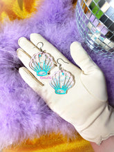 Load image into Gallery viewer, Pastel Rainbow Iridescent Glitter Seashell Earrings