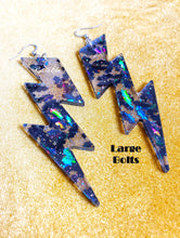 Load image into Gallery viewer, Iridescent Bat Lightning Bolt Halloween Earrings