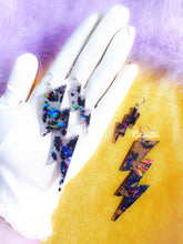Load image into Gallery viewer, Iridescent Bat Lightning Bolt Halloween Earrings