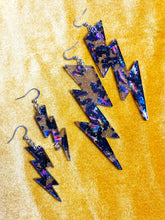 Load image into Gallery viewer, Iridescent Bat Lightning Bolt Halloween Earrings