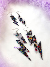 Load image into Gallery viewer, Iridescent Bat Lightning Bolt Halloween Earrings