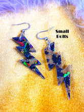 Load image into Gallery viewer, Iridescent Bat Lightning Bolt Halloween Earrings