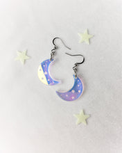 Load image into Gallery viewer, Iridescent Mini Crescent Moon Earrings