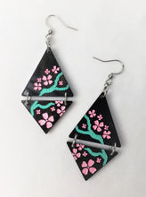 Load image into Gallery viewer, Vaporwave Cherry Blossom Tree Aesthetic Dangle Earrings Iridescent/Black Sparkle