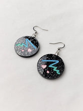 Load image into Gallery viewer, Pastel Heart Retro Black Sparkle Dangle Earrings