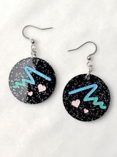 Load image into Gallery viewer, Pastel Heart Retro Black Sparkle Dangle Earrings