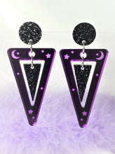 Load image into Gallery viewer, 80s Violet Mirrored Earrings with Galaxy Stud