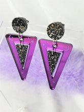 Load image into Gallery viewer, 80s Violet Mirrored Earrings with Galaxy Stud