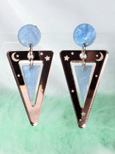 Load image into Gallery viewer, 80s Rose Gold Mirrored Earrings with Blue Marble Stud