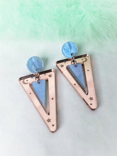 Load image into Gallery viewer, 80s Rose Gold Mirrored Earrings with Blue Marble Stud