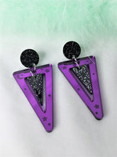 Load image into Gallery viewer, 80s Violet Mirrored Earrings with Galaxy Stud