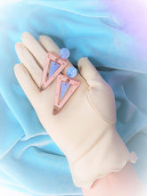 Load image into Gallery viewer, 80s Rose Gold Mirrored Earrings with Blue Marble Stud