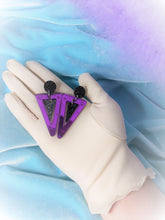 Load image into Gallery viewer, 80s Violet Mirrored Earrings with Galaxy Stud