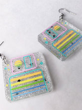 Load image into Gallery viewer, Pastel Rainbow Mini Diskette Star Glitter Earrings