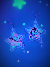 Load image into Gallery viewer, Shaker Star with Heart and Star Glitter UV Reactive Earrings-Black or Clear
