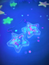 Load image into Gallery viewer, Shaker Star with Heart and Star Glitter UV Reactive Earrings-Black or Clear