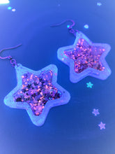 Load image into Gallery viewer, Halloween Shaker Star with Moon and Bat Glitter UV Reactive Earrings