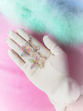 Load image into Gallery viewer, Shaker Star with Heart and Star Glitter UV Reactive Earrings-Black or Clear