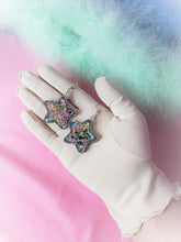 Load image into Gallery viewer, Shaker Star with Heart and Star Glitter UV Reactive Earrings-Black or Clear