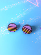 Load image into Gallery viewer, Bright Vaporwave Black with Gold Sparkle Retro Sun/Moon Stud