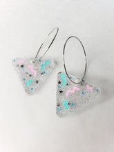 Load image into Gallery viewer, Glitter Triangle 80s Holiday Party Hoop Earrings