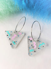 Load image into Gallery viewer, Glitter Triangle 80s Holiday Party Hoop Earrings