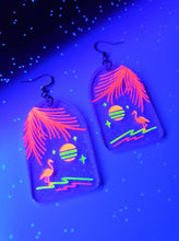 Load image into Gallery viewer, Retro Paradise-Fluorescent Flamingo Tropical Earrings