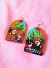 Load image into Gallery viewer, Retro Paradise in Tortoise Shell-Pastel Flamingo Tropical Earrings