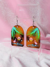 Load image into Gallery viewer, Retro Paradise in Tortoise Shell-Pastel Flamingo Tropical Earrings