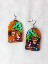 Load image into Gallery viewer, Retro Paradise in Tortoise Shell-Pastel Flamingo Tropical Earrings