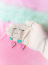 Load image into Gallery viewer, Teal and Pink Retro Mismatched Heart Earrings
