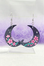 Load image into Gallery viewer, Cherry Blossom Crescent Moon Earrings