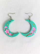 Load image into Gallery viewer, Cherry Blossom Crescent Moon Earrings
