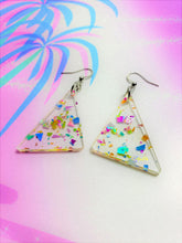 Load image into Gallery viewer, Retro Rainbow Confetti Glitter Triangle Earrings | 80s | 90s