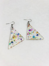 Load image into Gallery viewer, Retro Rainbow Confetti Glitter Triangle Earrings | 80s | 90s