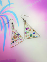 Load image into Gallery viewer, Retro Rainbow Confetti Glitter Triangle Earrings | 80s | 90s