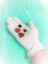 Load image into Gallery viewer, Orange and Violet Retro Mismatched Heart Earrings