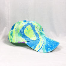 Load image into Gallery viewer, Color Block Blue Green Retro Inspired Blacklight Dad Hat-Marble Dipped
