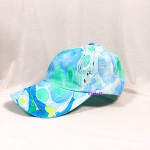 Color Block Blue Teal Retro Inspired Blacklight Dad Hat-Marble Dipped