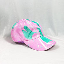 Load image into Gallery viewer, Pink Teal with Hearts Retro Inspired Blacklight Dad Hat-Marble Dipped
