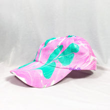 Load image into Gallery viewer, Pink Teal with Hearts Retro Inspired Blacklight Dad Hat-Marble Dipped
