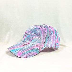 Pink Blue Retro Inspired Blacklight Dad Hat-Marble Dipped