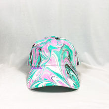 Load image into Gallery viewer, Teal Pink Wave Swirl Retro Inspired Blacklight Dad Hat-Marble Dipped
