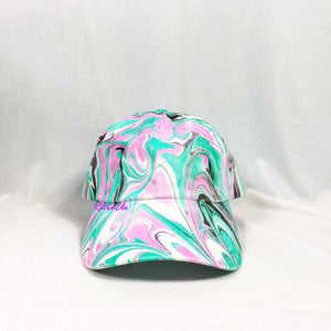 Teal Pink Wave Swirl Retro Inspired Blacklight Dad Hat-Marble Dipped