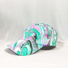 Load image into Gallery viewer, Teal Pink Wave Swirl Retro Inspired Blacklight Dad Hat-Marble Dipped
