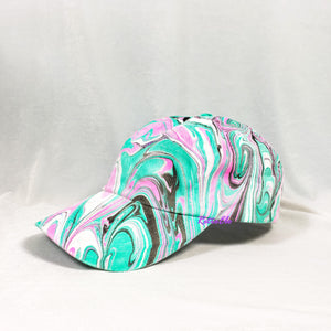 Teal Pink Wave Swirl Retro Inspired Blacklight Dad Hat-Marble Dipped