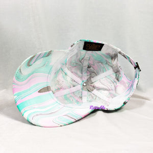 Teal Pink Wave Swirl Retro Inspired Blacklight Dad Hat-Marble Dipped