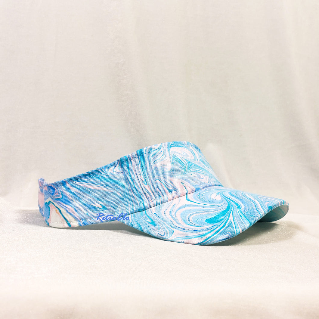 Ocean Blue Swirl Retro Inspired Visor Hat-Marble Dipped